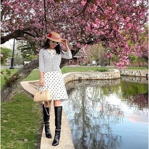 Lauren by Ralph Lauren dress 4 & White Black Polka Dots Cardigan XS